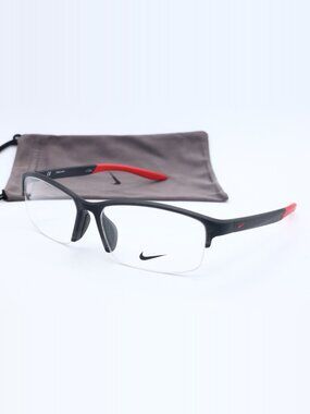 New Authentic Nike NK 7136AF 065 Black Rectangle Eyeglasses Clear Lenses 57mm